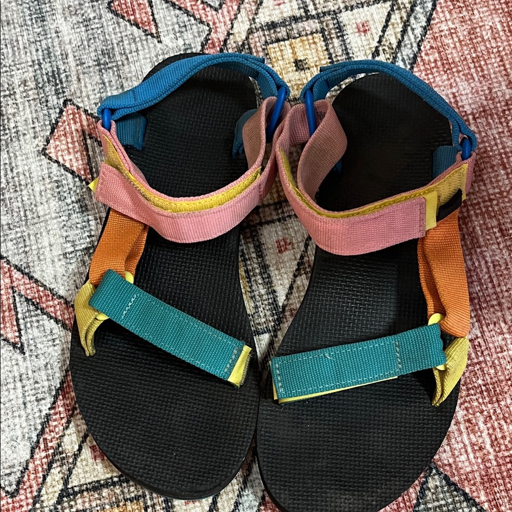 TEVA-Colorblock Strappy Sport Sandals - Black Teal Pink Orange Yellow